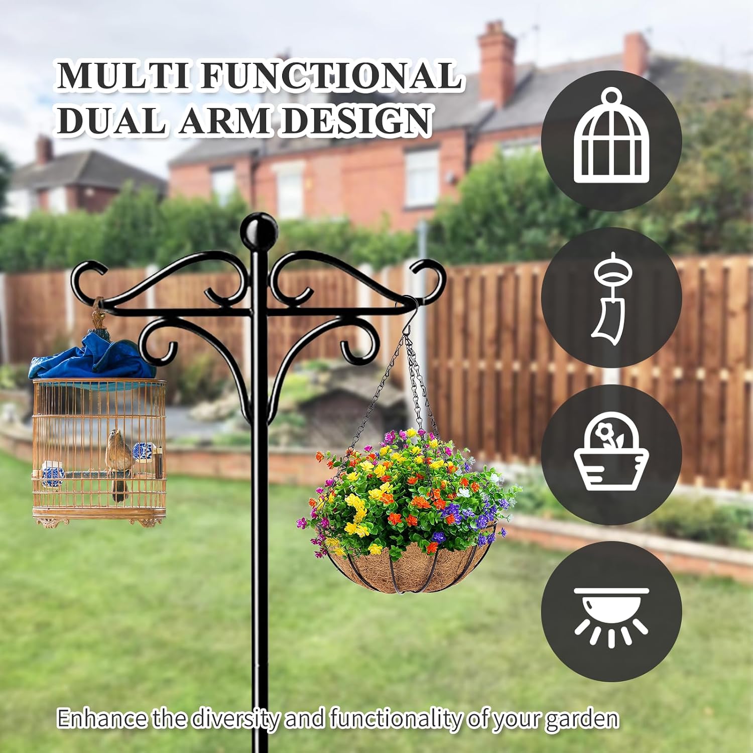 Detalle de 2 Pack Bird Feeders Hanging Station: Adjustable 193cm Garden Poles with 5-Fork Base