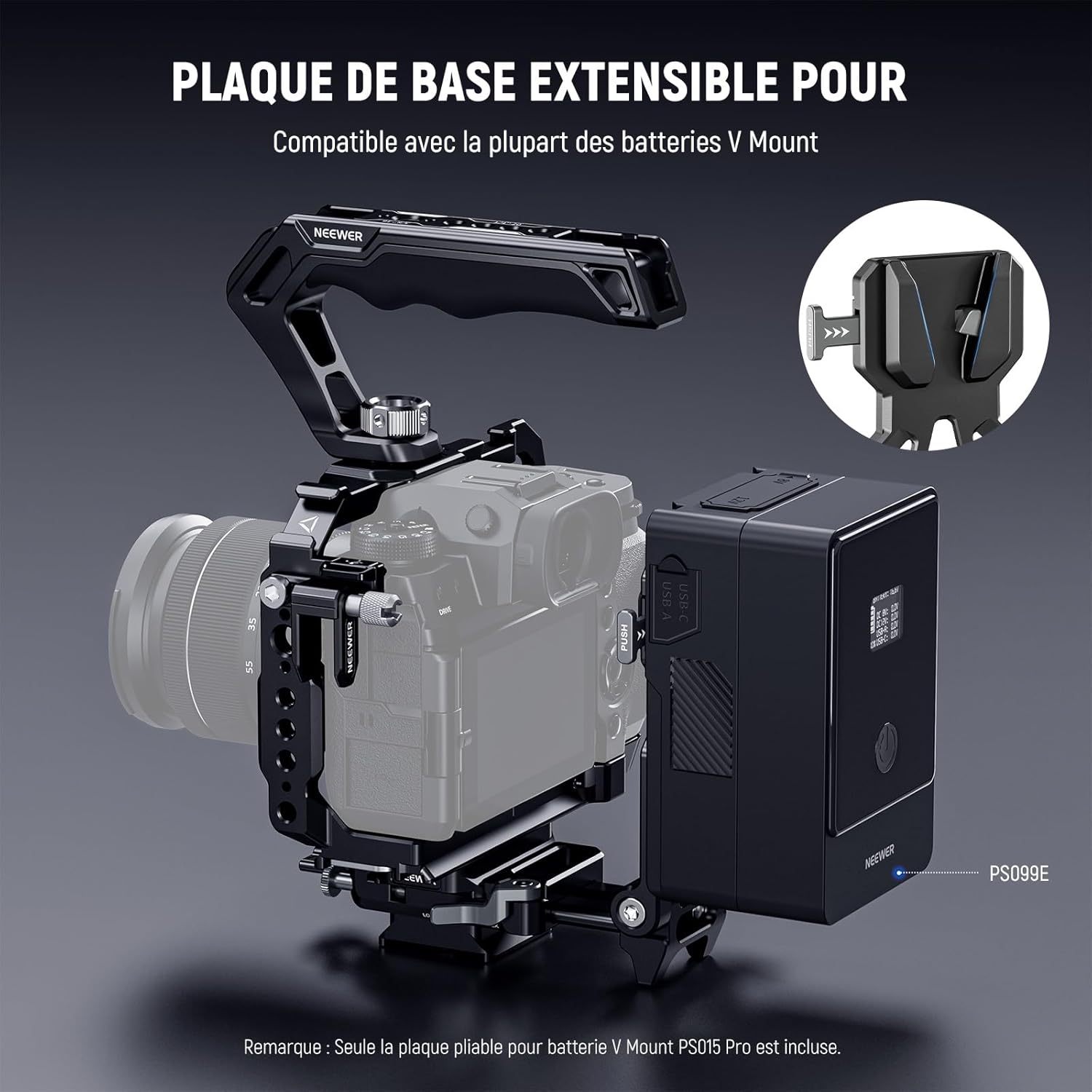 Thumbnail 1 de NEEWER Adaptateur de batterie à monture V avec plaques Arca pour NEEWER PS099E et cages DJI RS