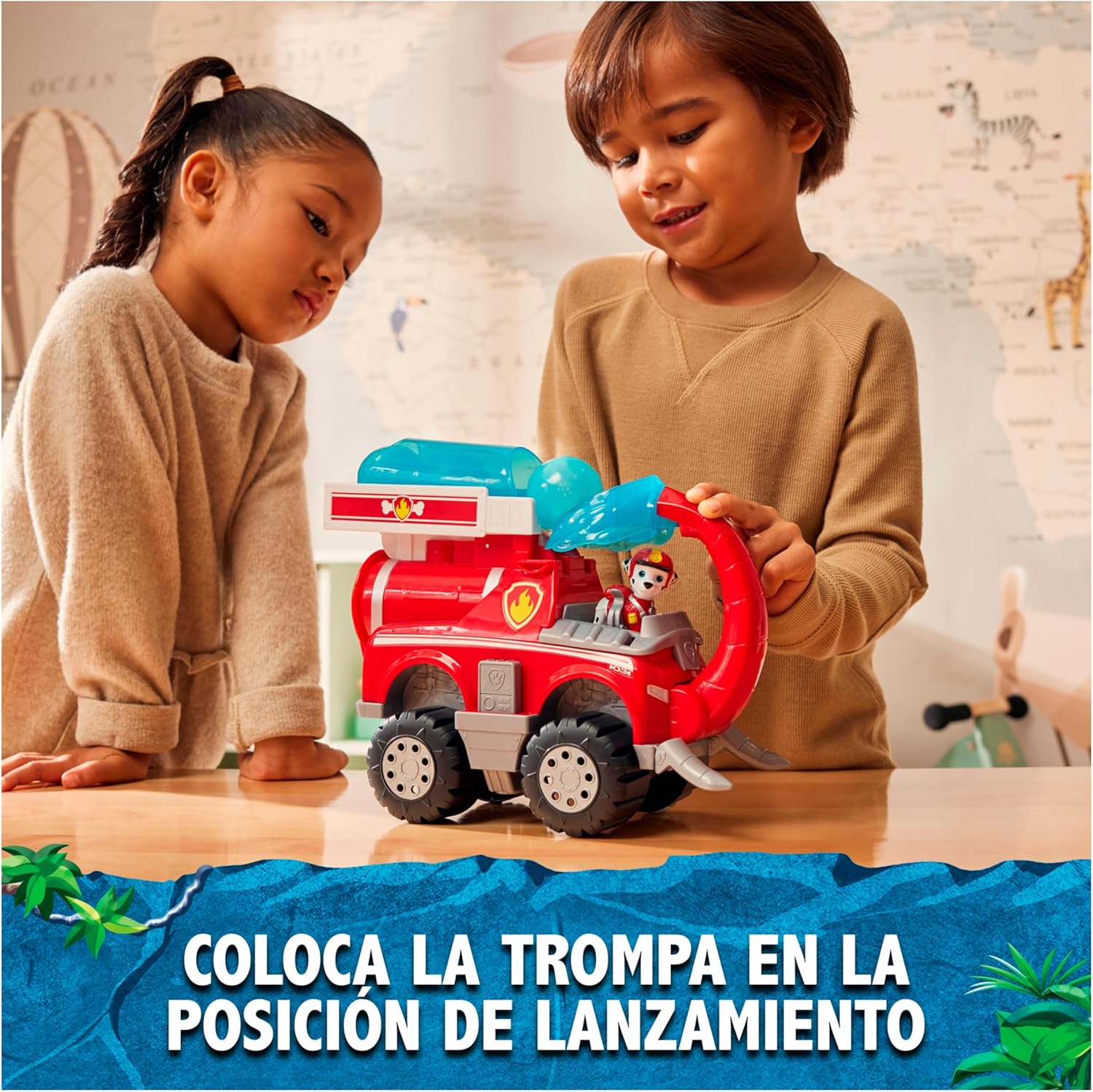 Detalle 2 de PATRULLA CANINA Jungle Pups Coche Elefante con Lanzador 3 proyectiles