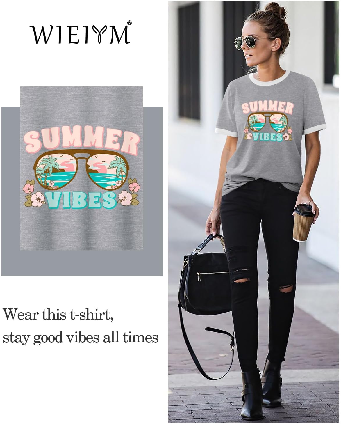 Detalle de WIEIYM Tree Sunset Sea Graphic T Shirt for Women – Casual Summer Top