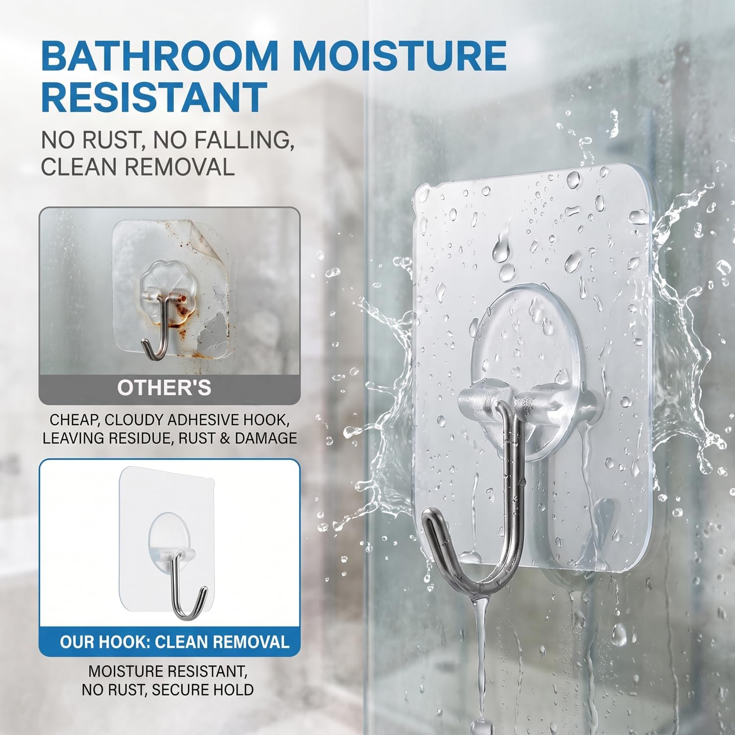 Detalle 2 de FOTYRIG 8025 Clear Adhesive Hooks, 15 lb, 180° Rotating, 10-Pack