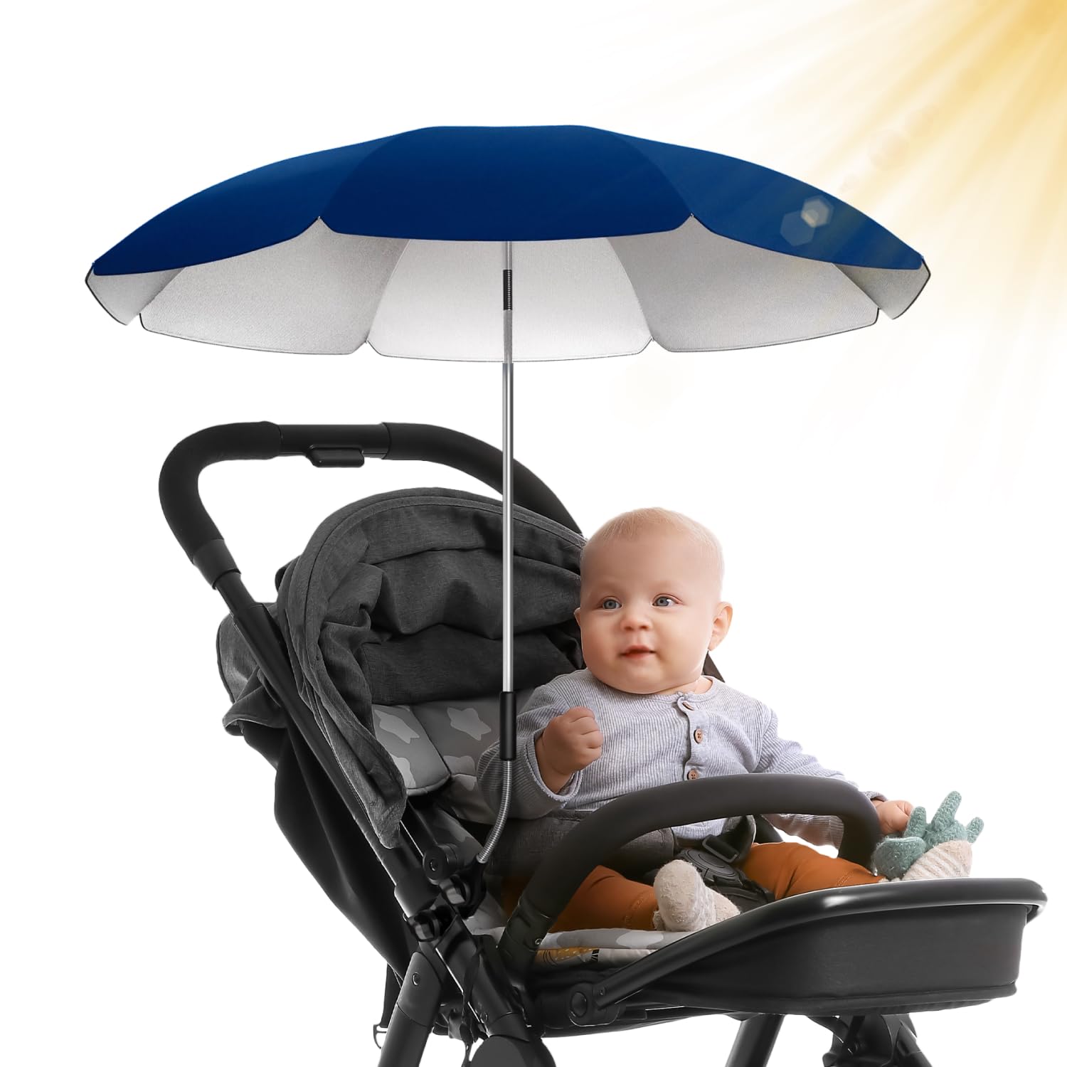 STYNGARD Sonnenschirm für Kinderwagen – UV-Schutz 50+, 70 cm Durchmesser mit Überhang (Modell ROME)