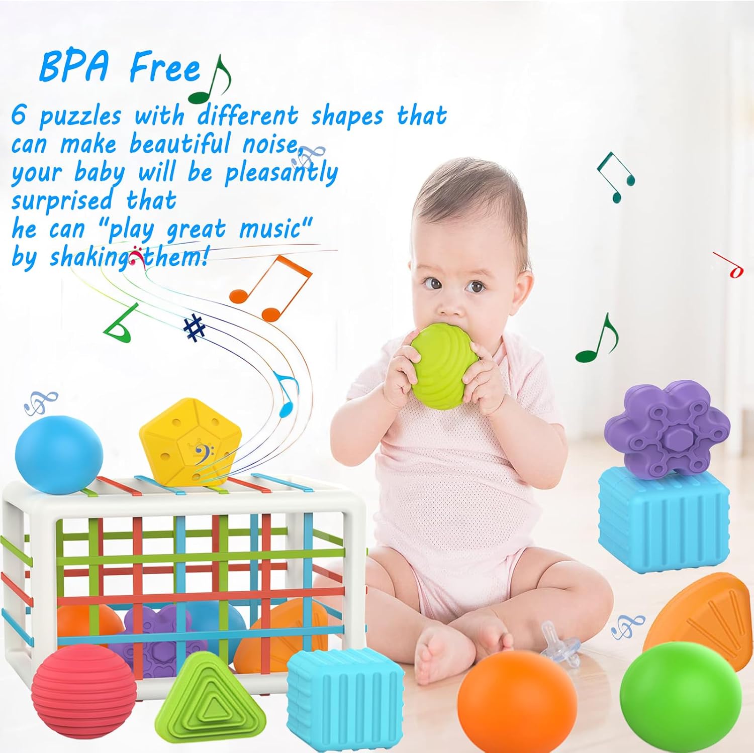 Thumbnail 1 de Montessori Motorikspielzeug ab 1–3 Jahre mit Formensortierset, Bändern & Bällen (Spielzeug für Babys)