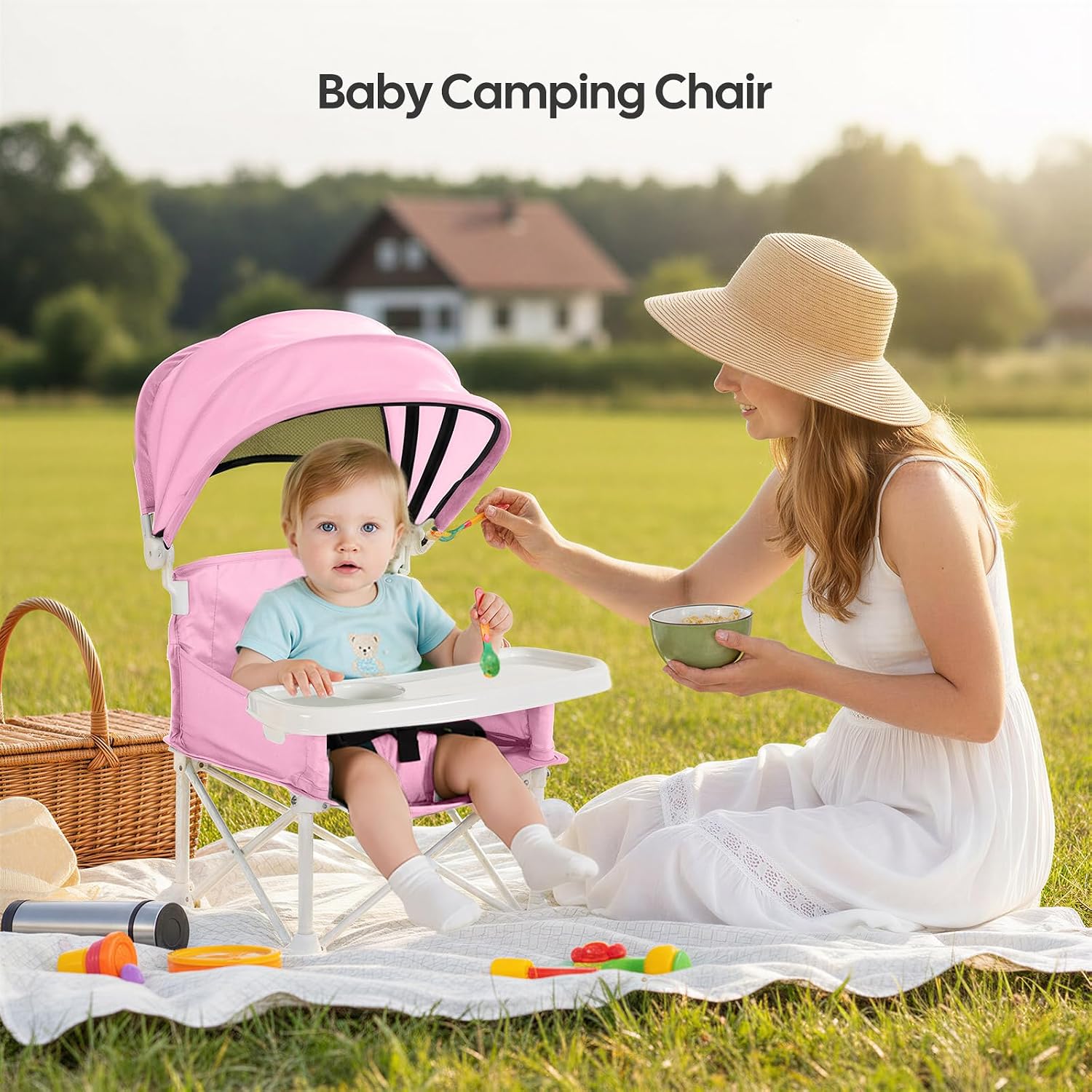 Thumbnail 6 de Cochildor 4-in-1 Portable Baby Chair, Pink, with Removable Tray and Sun Canopy
