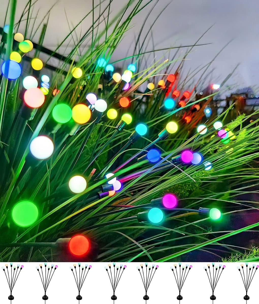 Detalle de SIOTMERA SQD T4 Solar Firefly Garden Lights, 8 Count, 8 Changing Colours