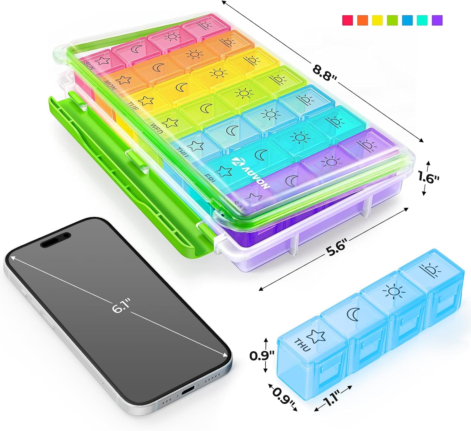 Detalle 2 de AUVON 28‑compartment weekly pill organiser for 7 days 💊