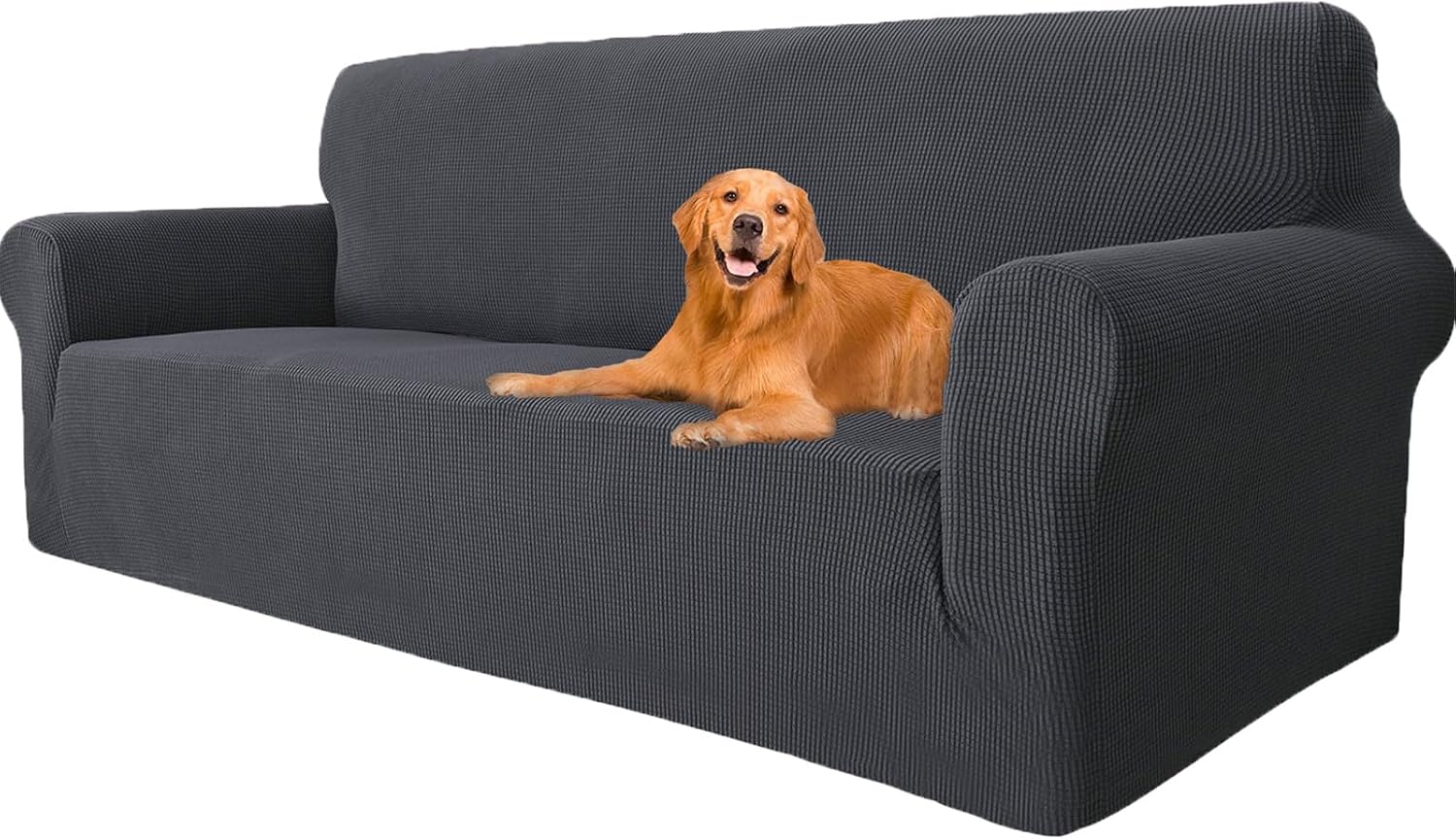 Detalle de YSTELLAA Copridivano 3 posti elasticizzato antigraffio grigio scuro 🛋