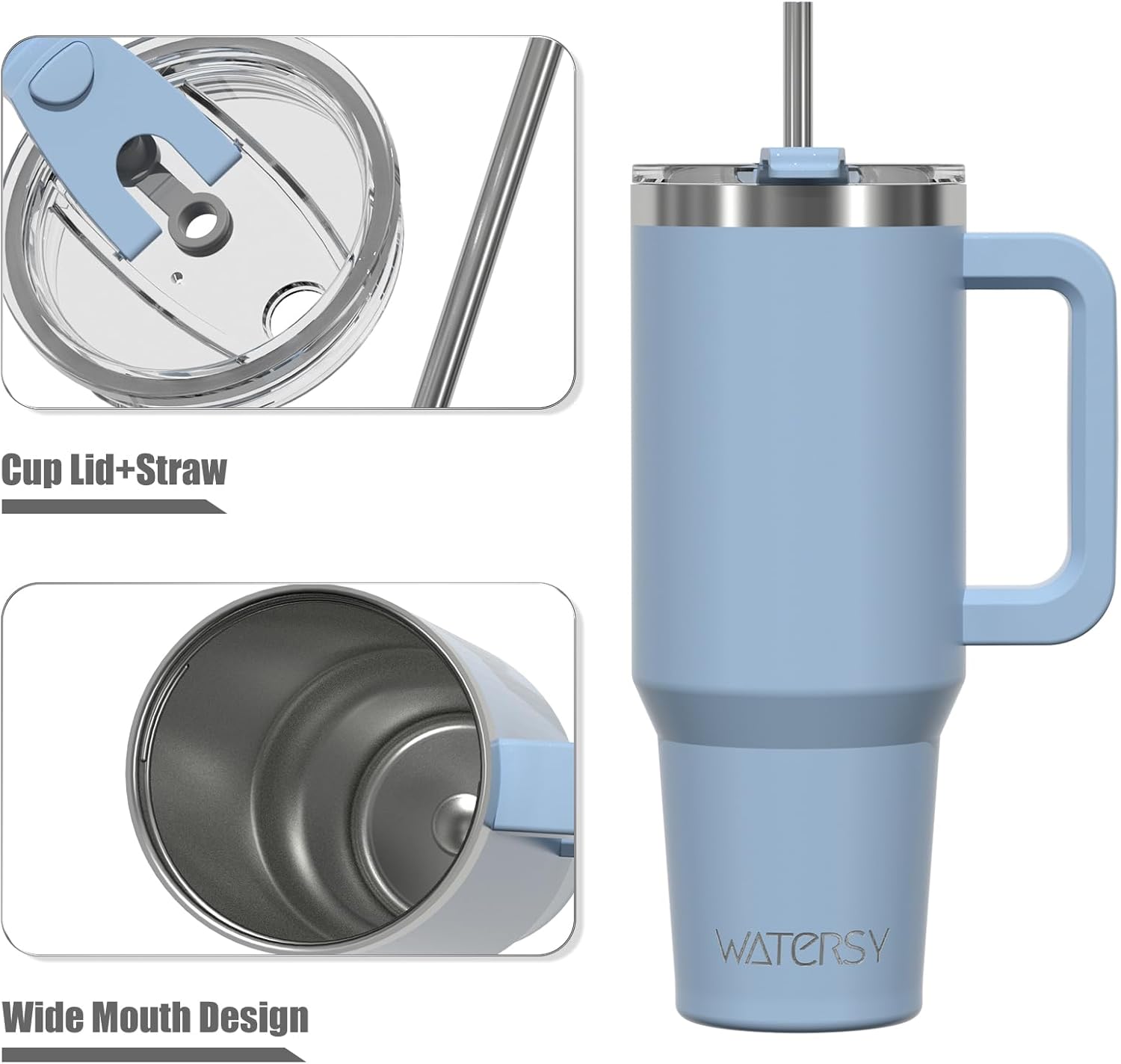 Thumbnail 2 de WATERSY 40oz Thermobecher to Go – doppelwandiger Edelstahl-Vakuumbecher mit Griff, Strohhalm und auslaufsicherer Deckelung