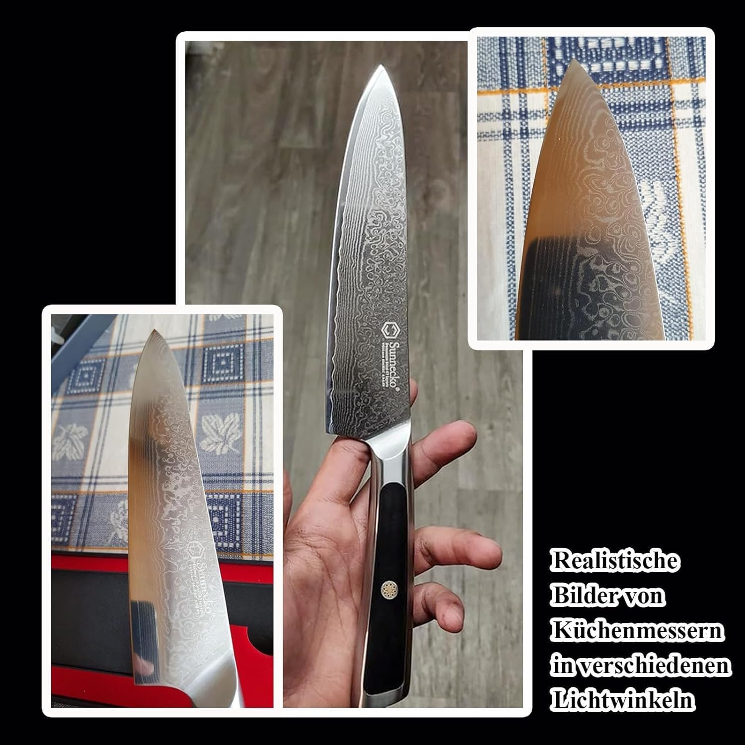 Thumbnail 6 de Sunnecko Damastmesser 20 cm – Kochmesser aus 67‑Lagigem Damaststahl mit VG-10 Kern und ergonomischem Griff