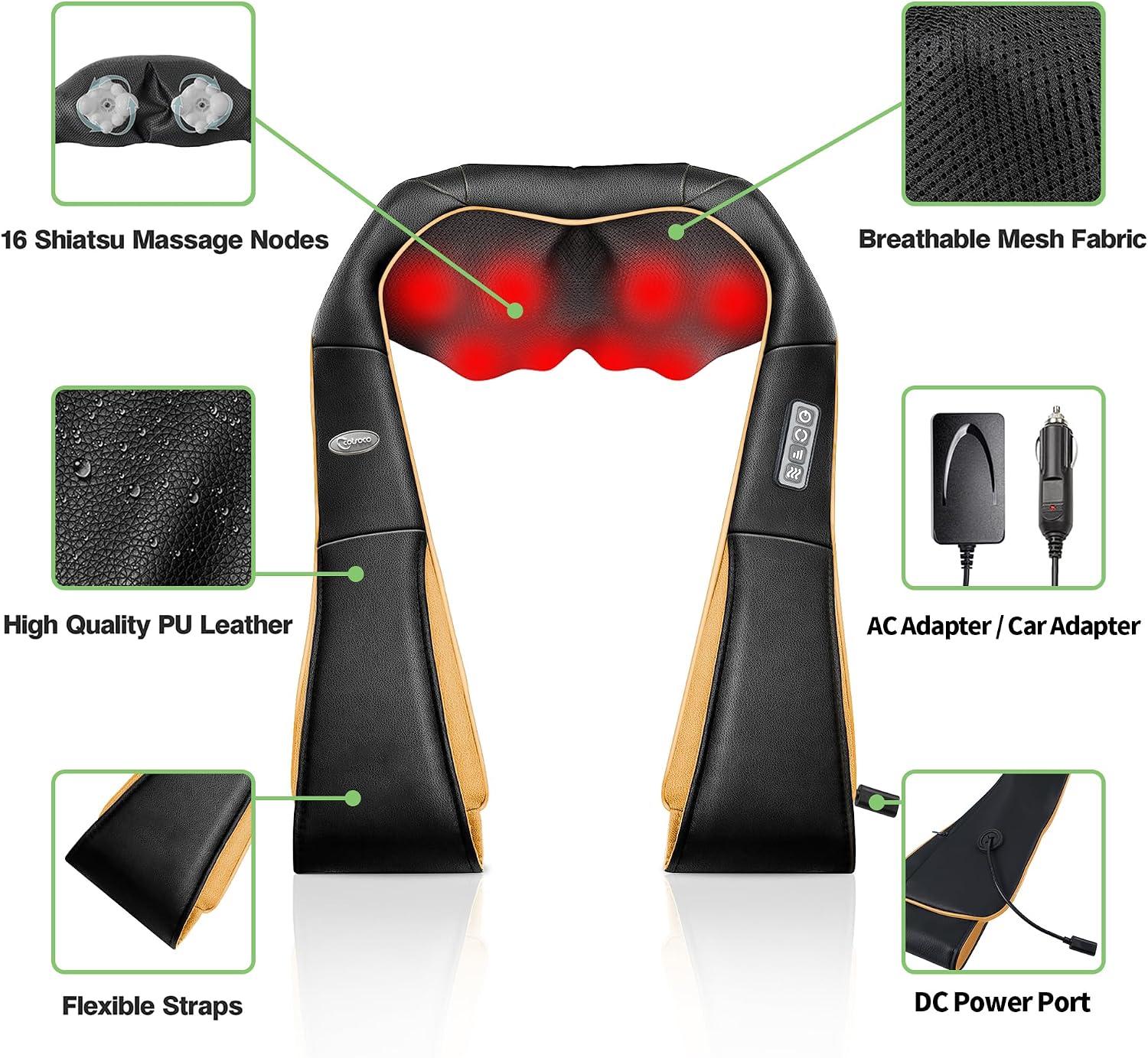 Detalle de cotsoco Neck Massager with Shiatsu 3D Kneading, Heat & Auto-Reverse Nodes (Orange)