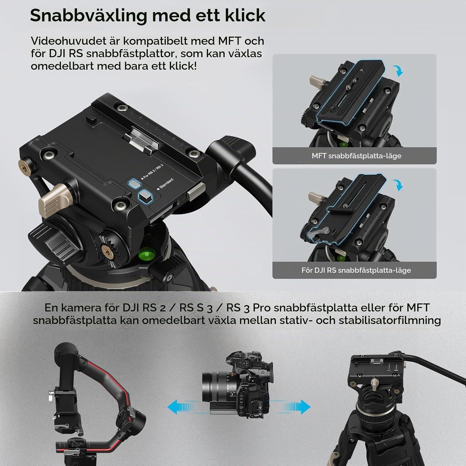 Detalle 2 de SMALLRIG AD-100 3989 videostativ i kolfiber med enstegslåsning