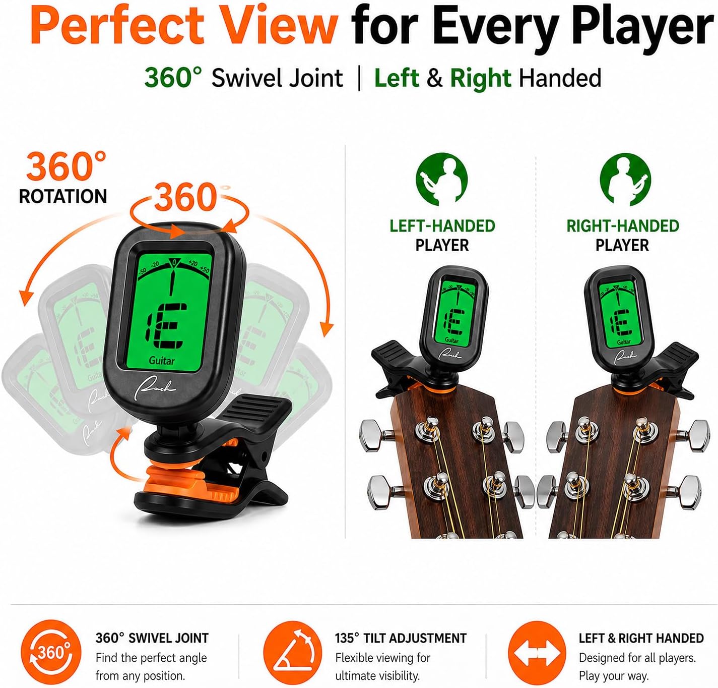 Thumbnail 4 de Ranch Clip-On Tuner for Guitar, Bass, Ukulele, Violin, Banjo — Chromatic