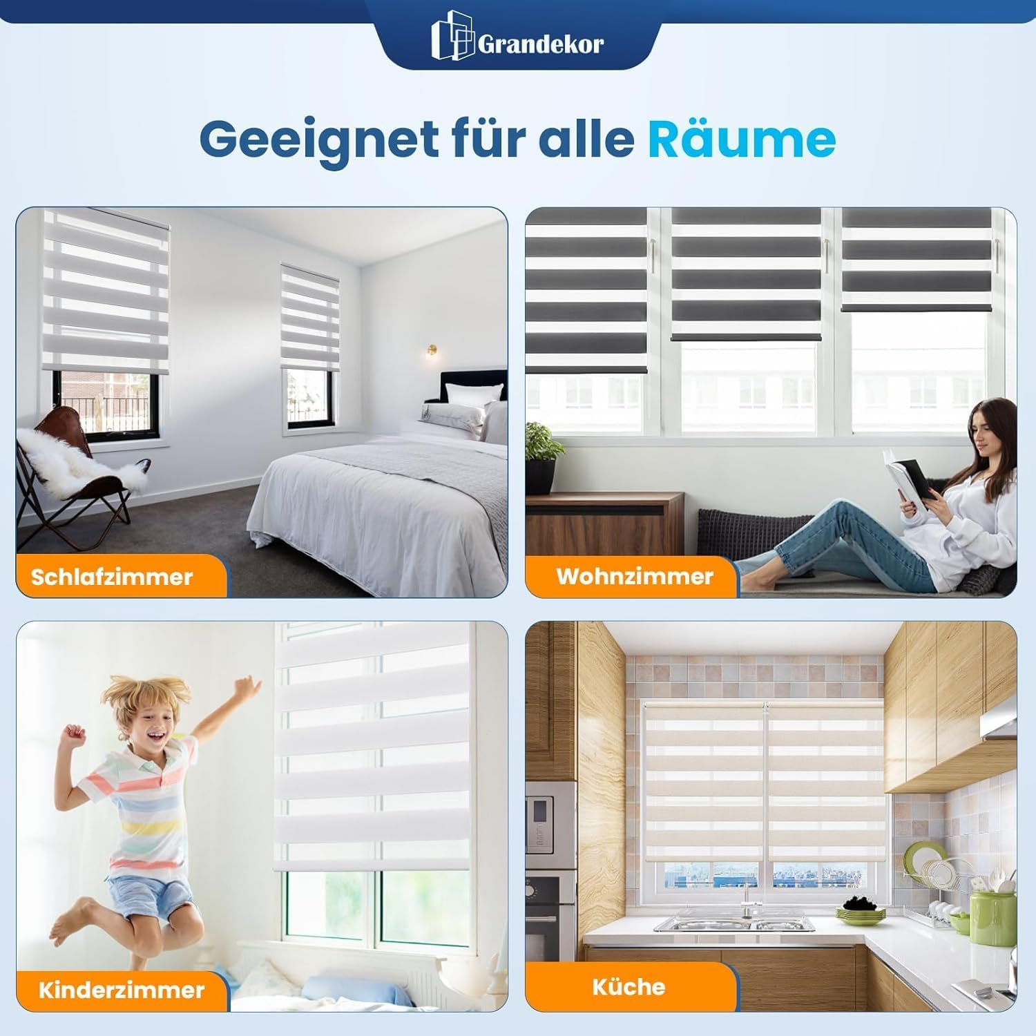 Thumbnail 2 de Grandekor Store enrouleur Jour/Nuit double tissu sans perçage (blanc) 50 × 150 cm