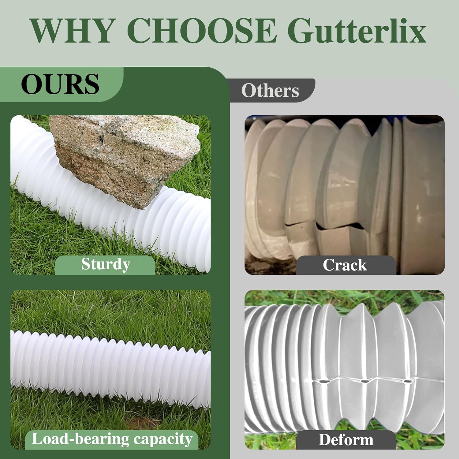 Detalle 2 de Gutterlix Flexible Gutter Downspout Extensions, 3-Pack, 21–67 in. PE