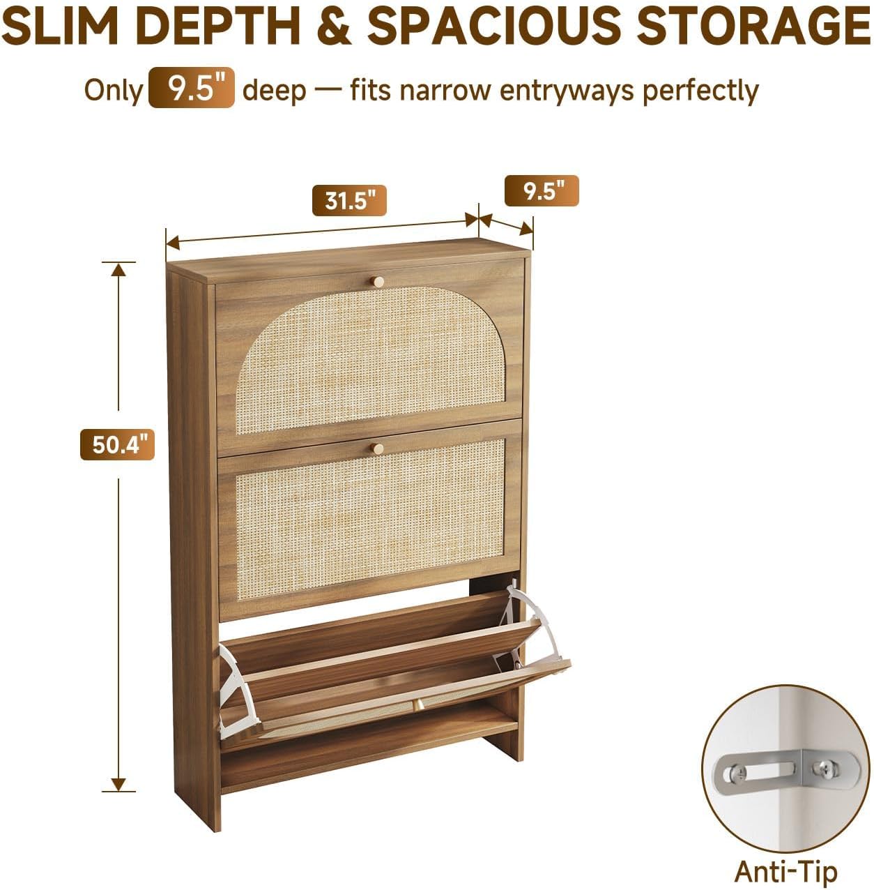 Detalle 2 de Nicetree Shoe Storage Cabinet with Rattan Doors
