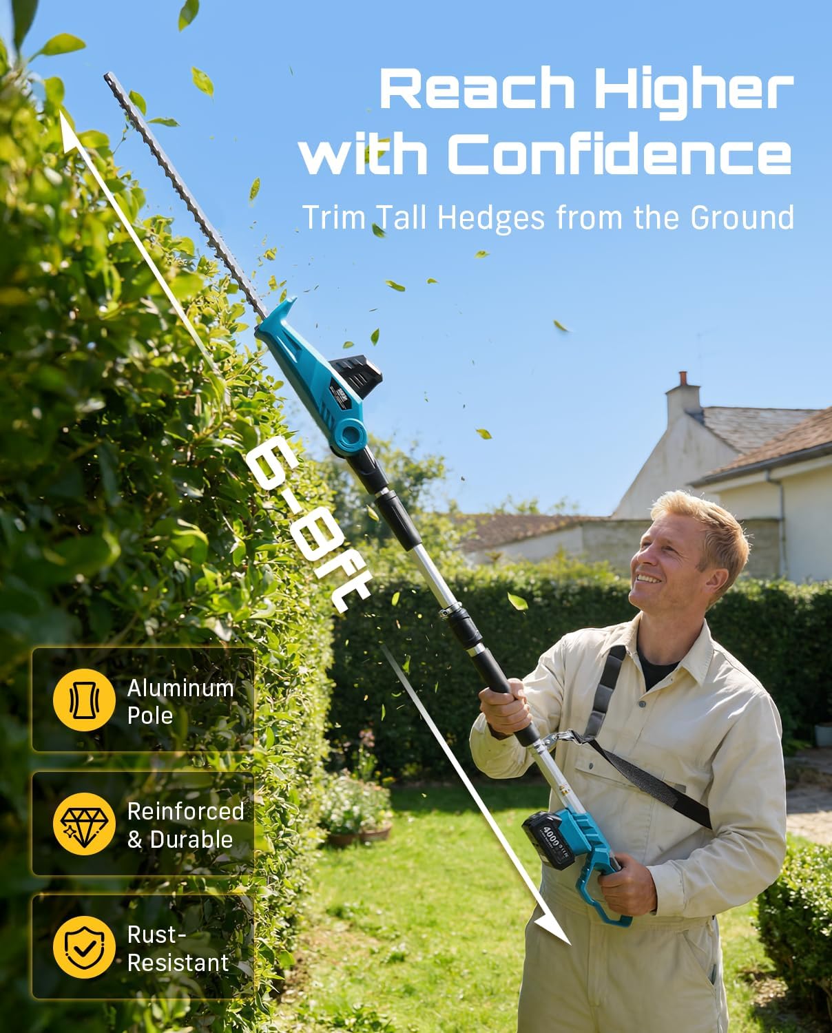 Detalle de SEESII Cordless Pole Hedge Trimmer 20-Inch Blade