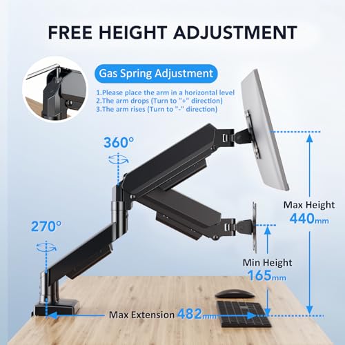 Detalle de AX WABER Dual Monitor Stand (AX09DB201): Adjustable Desk Mount for 17"–32" Screens