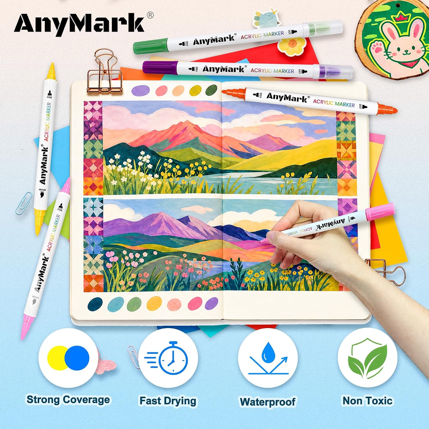 Detalle 1 de AnyMark AnyM-APP-DF-48 Acrylic Paint Markers, 48 Colours, Dual Tip
