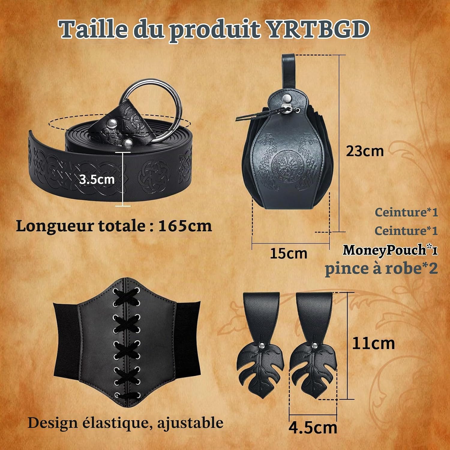 Detalle 2 de YRTBGD 5 Pcs Pirate Costume Women – dameskostuum met vintage blouse, korset en heuptas