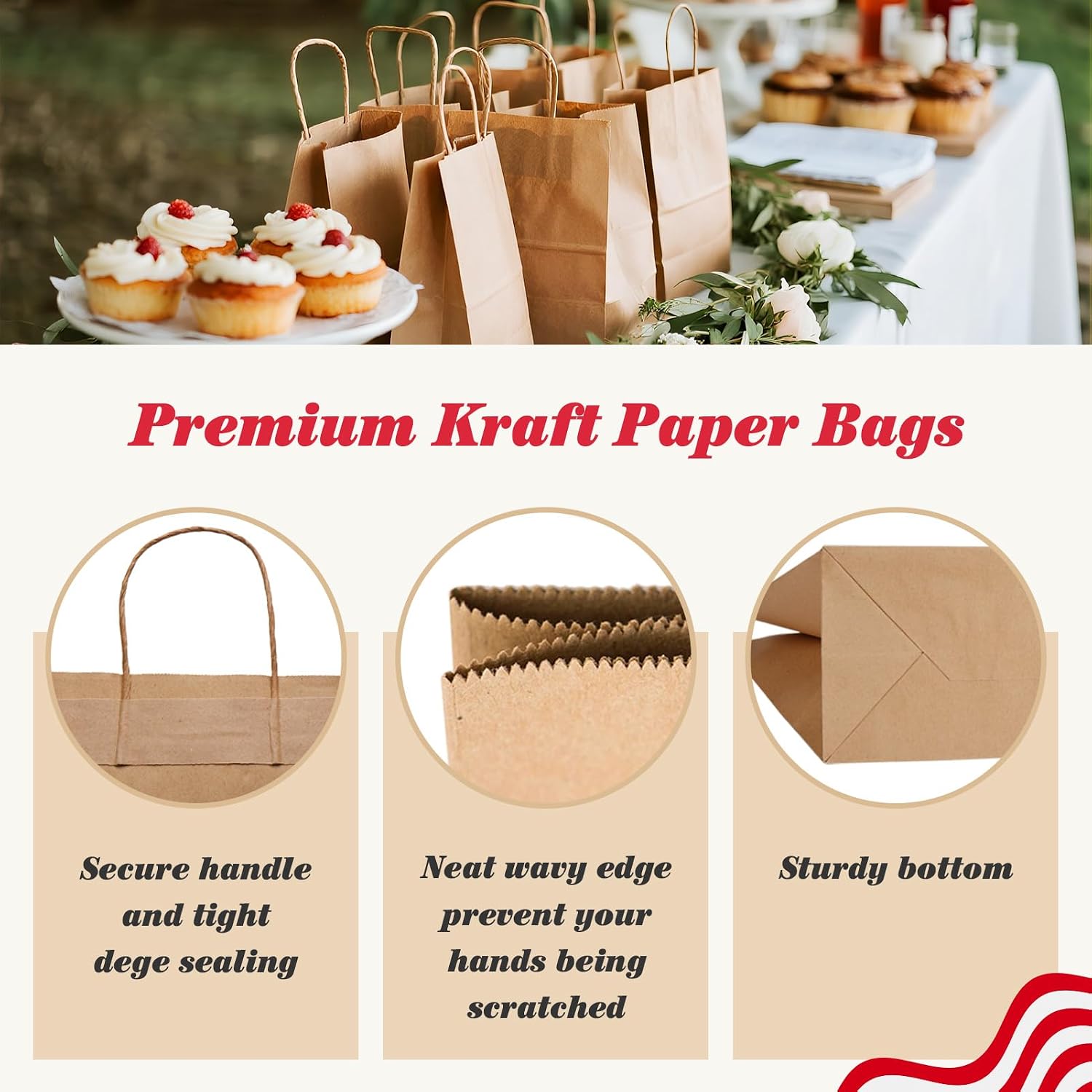 Thumbnail 2 de GSSUSA 200 Pack Brown Kraft Gift Bags with Handles, 5.25 x 3.75 x 8 inches
