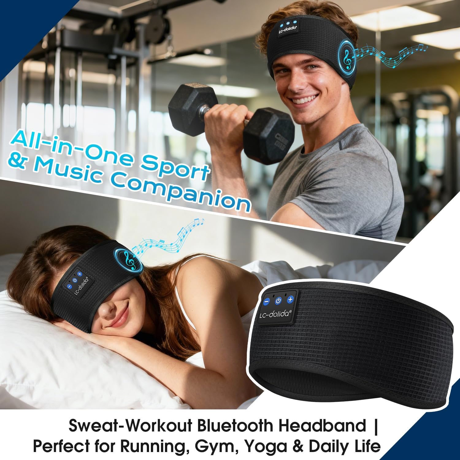 Thumbnail 1 de LC-dolida Bluetooth Schlafkopfhörer Stirnband mit 15+ Std. Spielzeit (Bluetooth 5.4, 4D-Stretch)