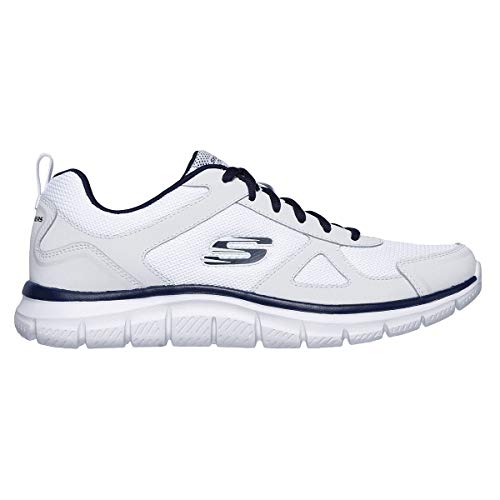 Detalle de Skechers Track Scloric para hombre – White Leather Mesh Pu Navy Trim, 42.5 EU