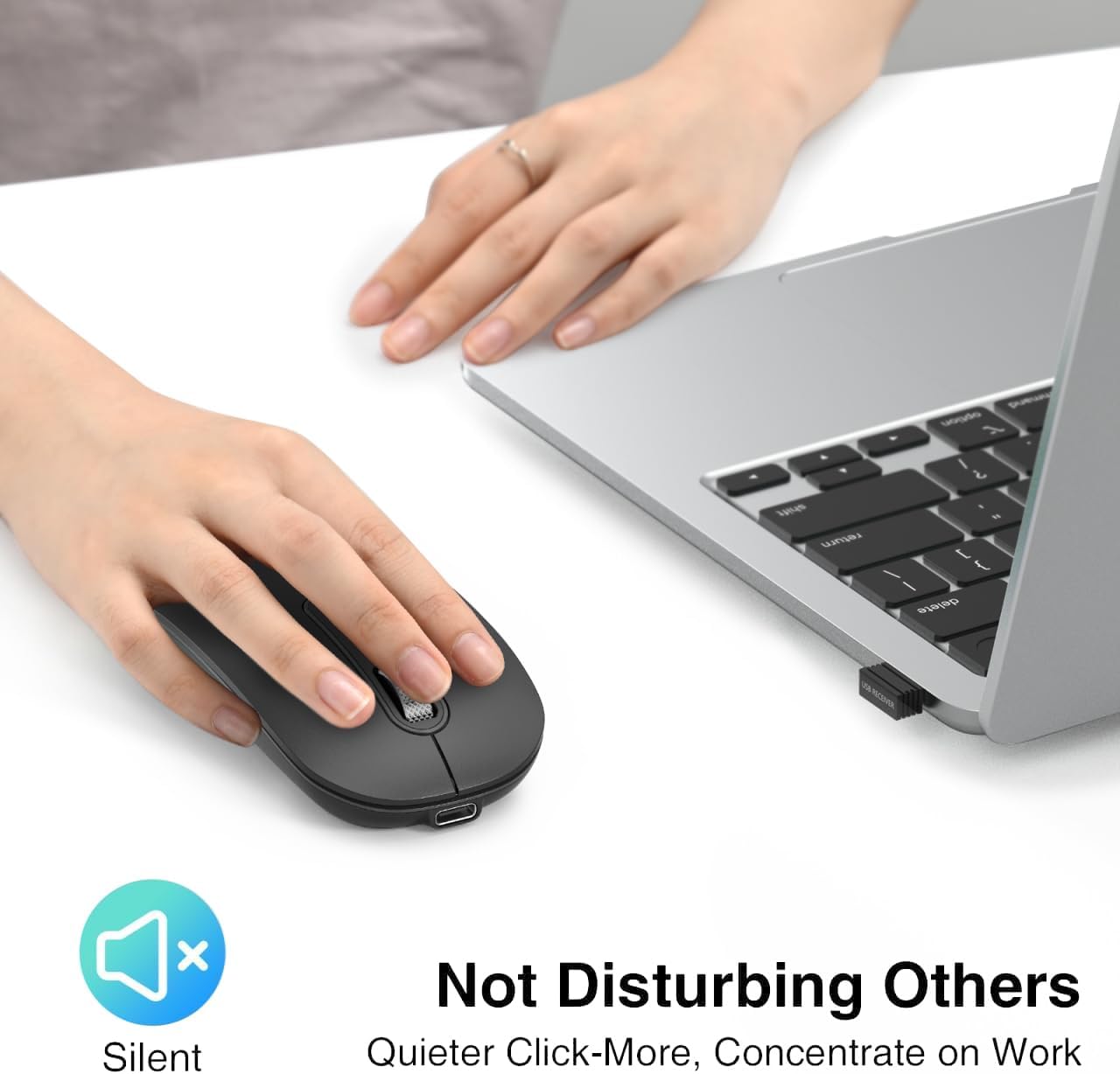 Thumbnail 5 de cimetech Wireless Bluetooth Mouse (BT5.1 + 2.4G) – Type-C Rechargeable Silent Mouse, Ultra-Slim Ergonomic (Black)