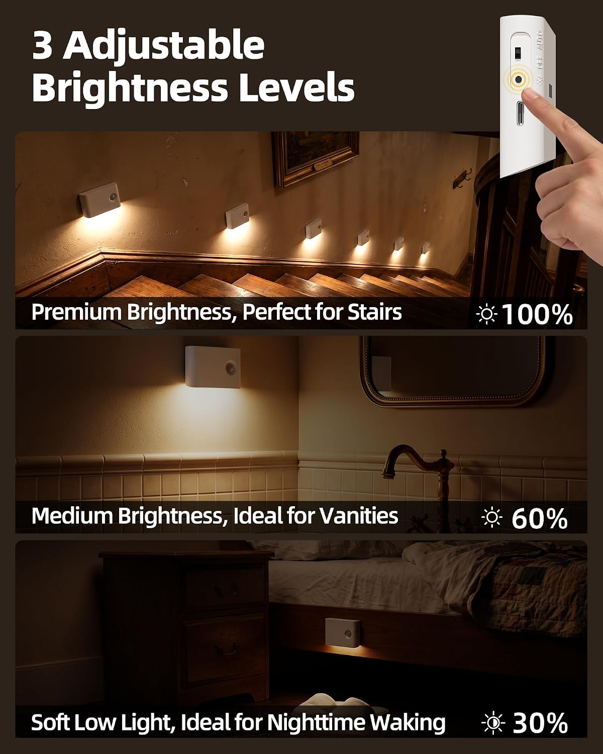 Detalle 2 de EZVALO NL01-Non-linked Motion Sensor Night Lights, 3000K, Dimmable, 8-Pack