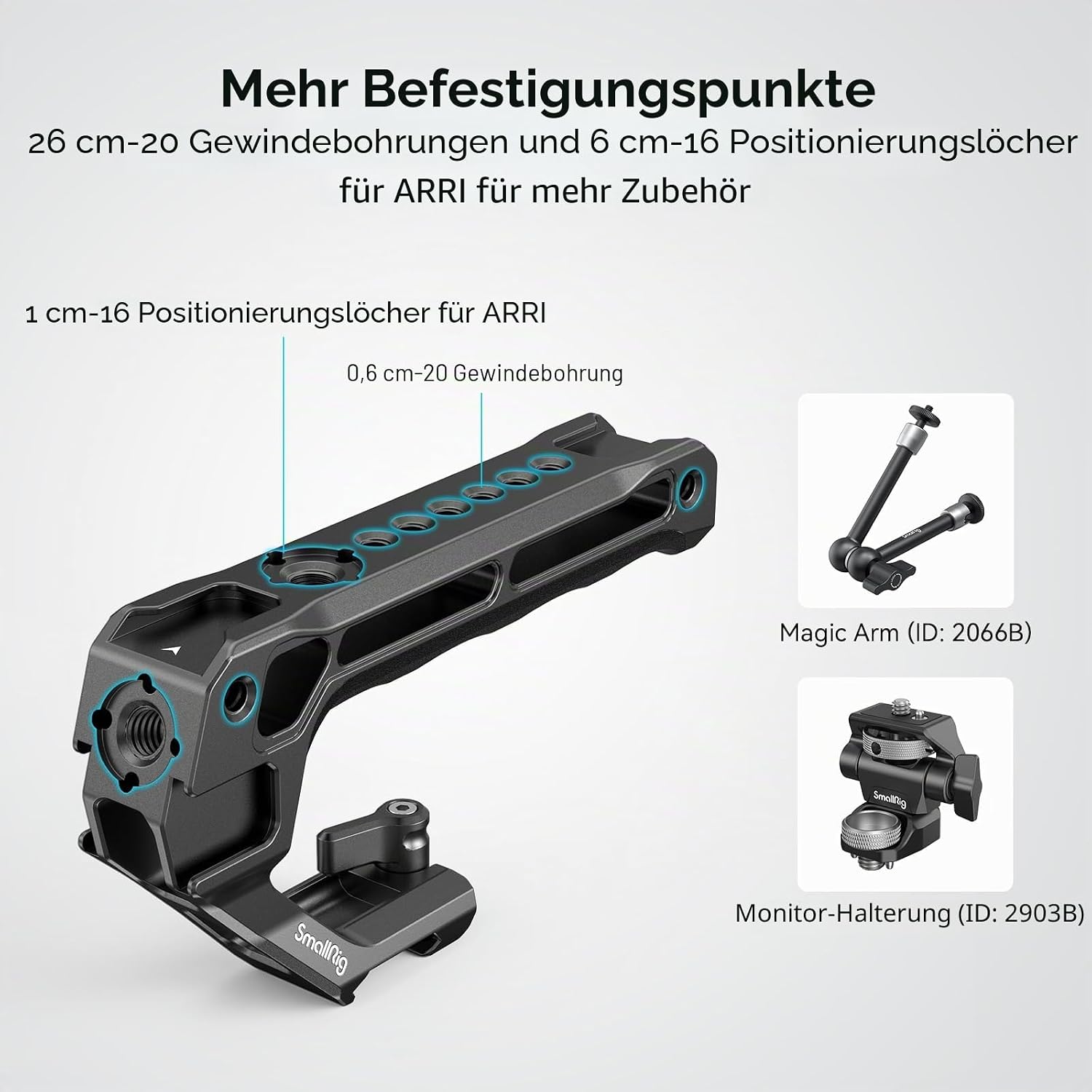 Thumbnail 4 de SMALLRIG NATO Top Handle 3766: Griff mit NATO-Schnellspanner und 5 Kaltschuhen für Video-Rigs