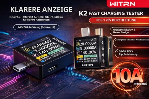 Detalle de AVHzY K2 USB Spannungs- und Strommesser – PD3.1 / EPR 28 V Protokolltester (K2R 48V)