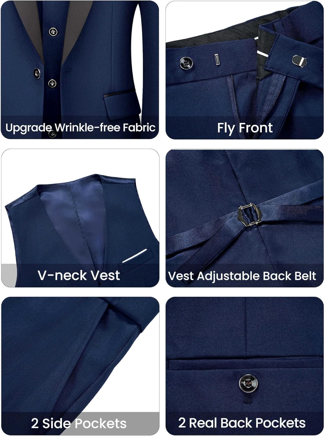 Detalle de WULFUL Men's 3-Piece Slim Fit Tuxedo Set with Shawl Lapel