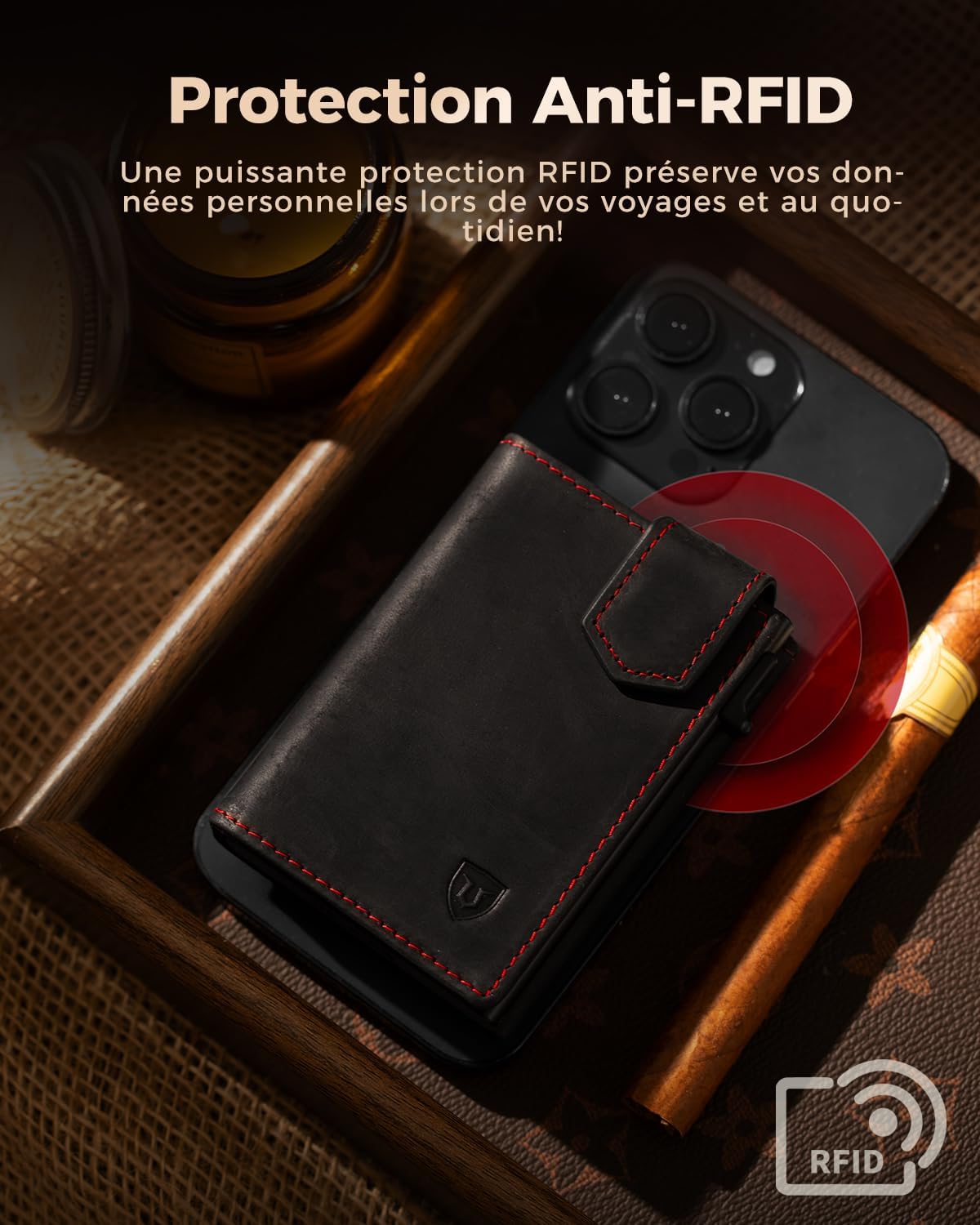 Thumbnail 5 de LORZOR Portefeuille homme XXL avec porte-monnaie, porte-cartes cuir et blocage RFID