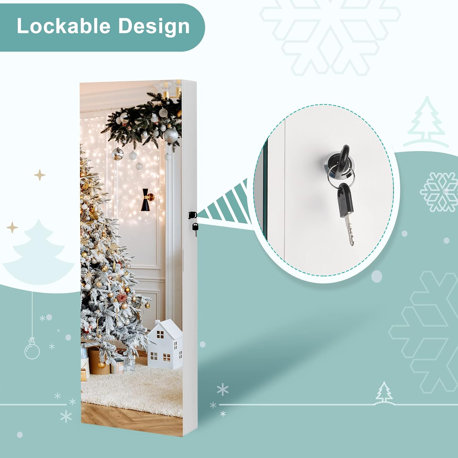 Thumbnail 6 de Dripex White Jewelry Organiser Wardrobe — Lockable Jewellery Mirror