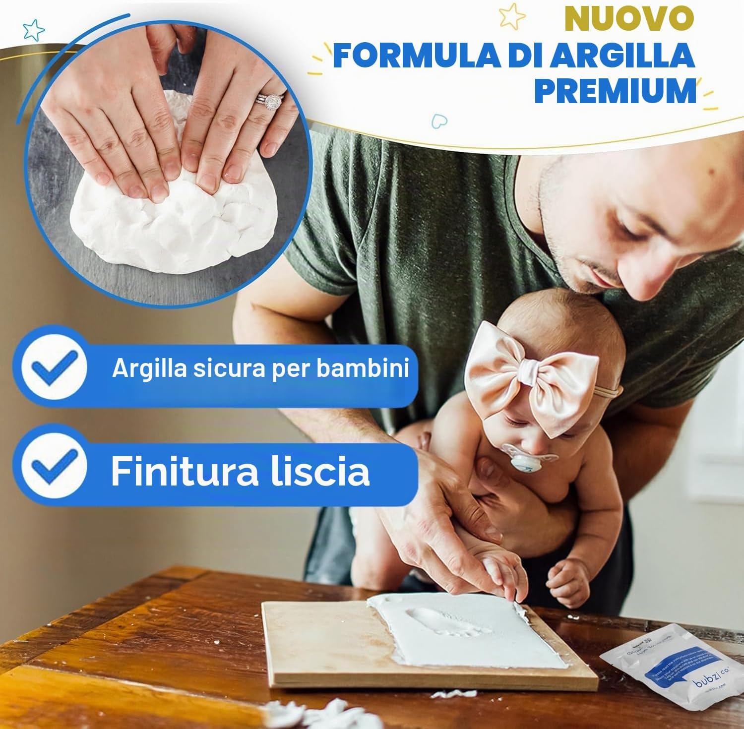 Thumbnail 2 de Bubzi Co Kit di impronte neonati: impronte mani/piedi in argilla atossica, senza cottura