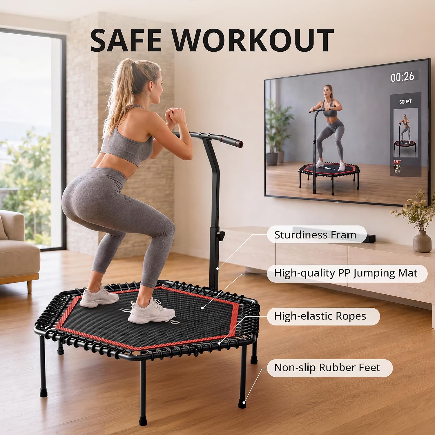 Thumbnail 6 de RYGEO 50'' Fitness Trampoline: A Practical Rebounder for Home Workouts