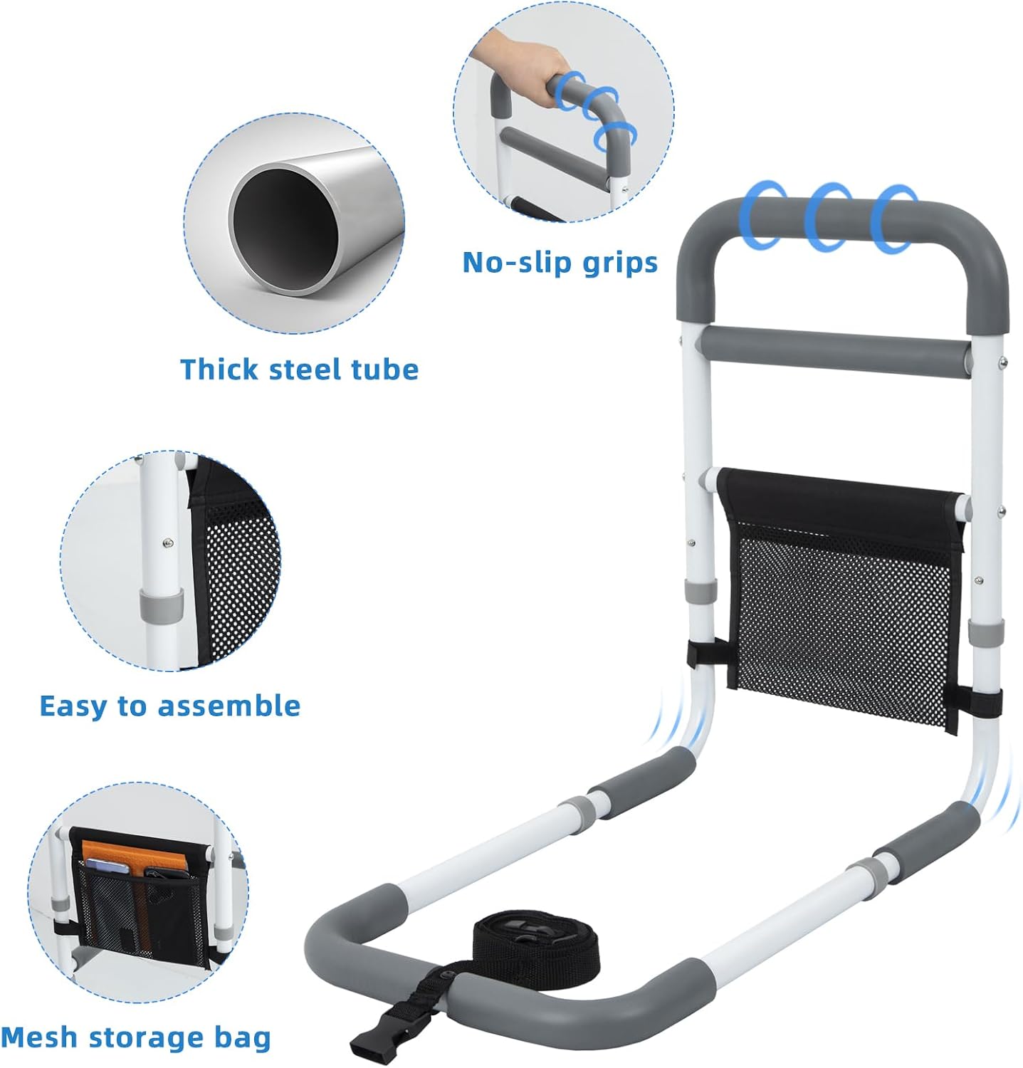 Detalle 2 de YrHeiper XCL-6602 Bed Assist Rail, Metal Frame, Non-Slip Grip and Storage Pocket