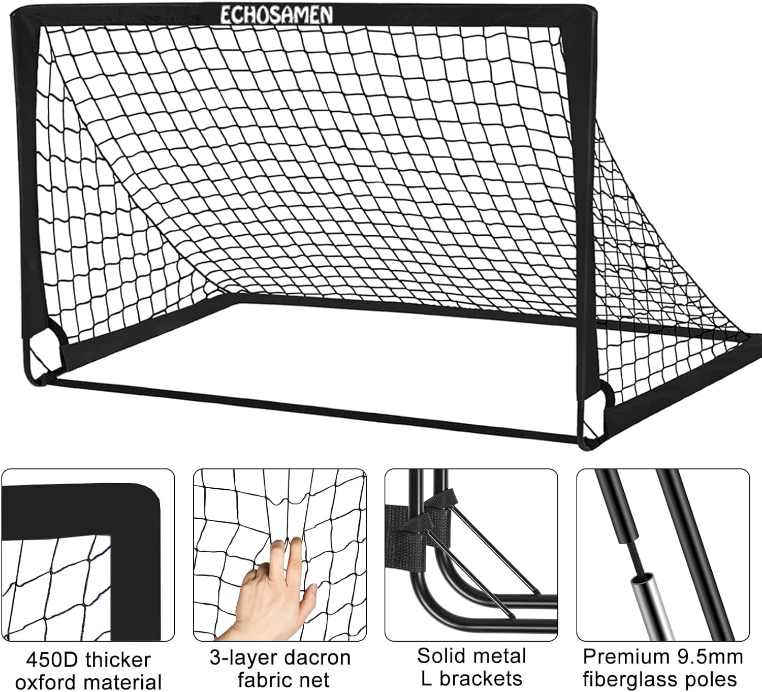 Thumbnail 3 de ECHOSAMEN Kids Soccer Goals for Backyard (2 x 6x4 ft) with Training Gear