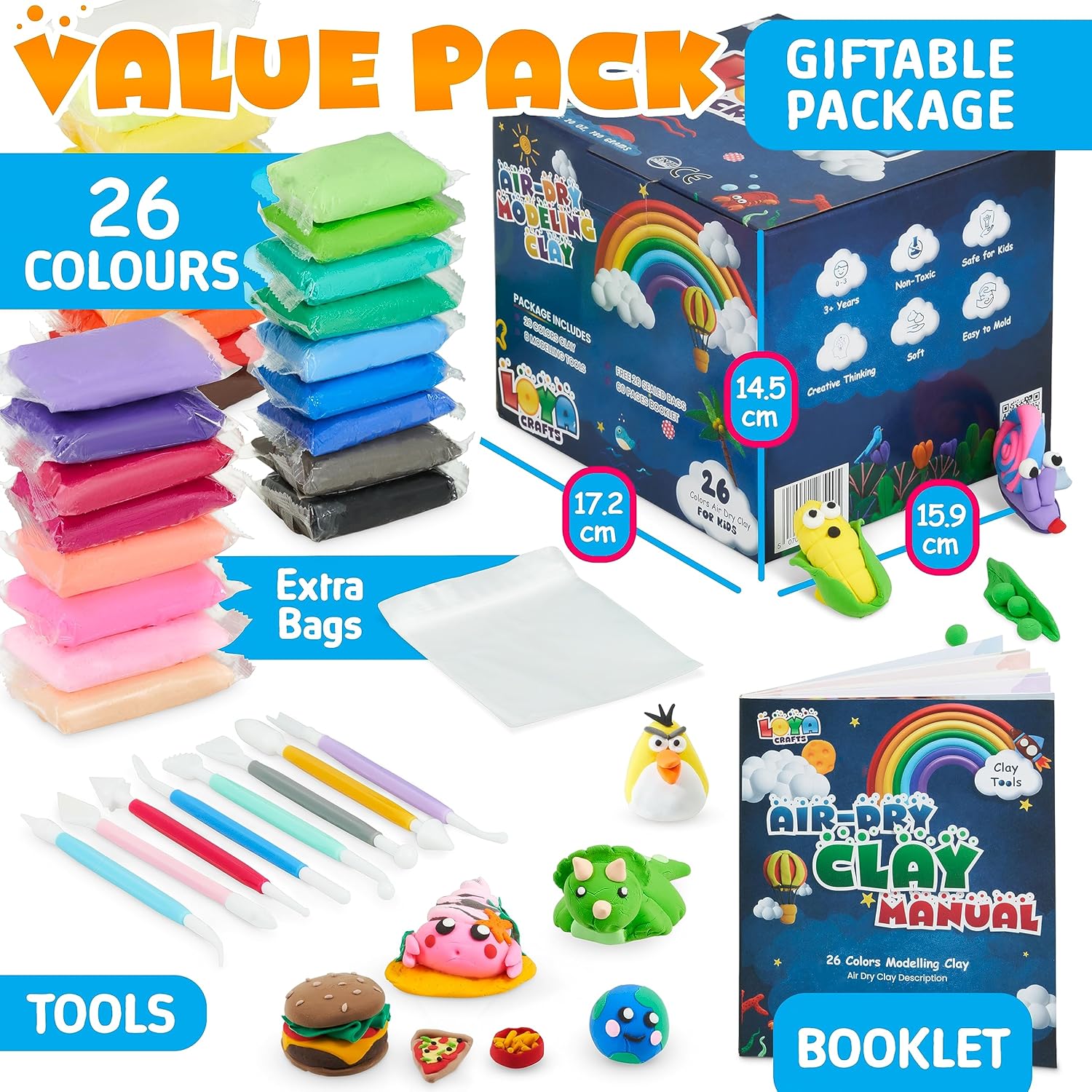 Thumbnail 1 de Air Dry Clay 26 Colours modelling set 🎨