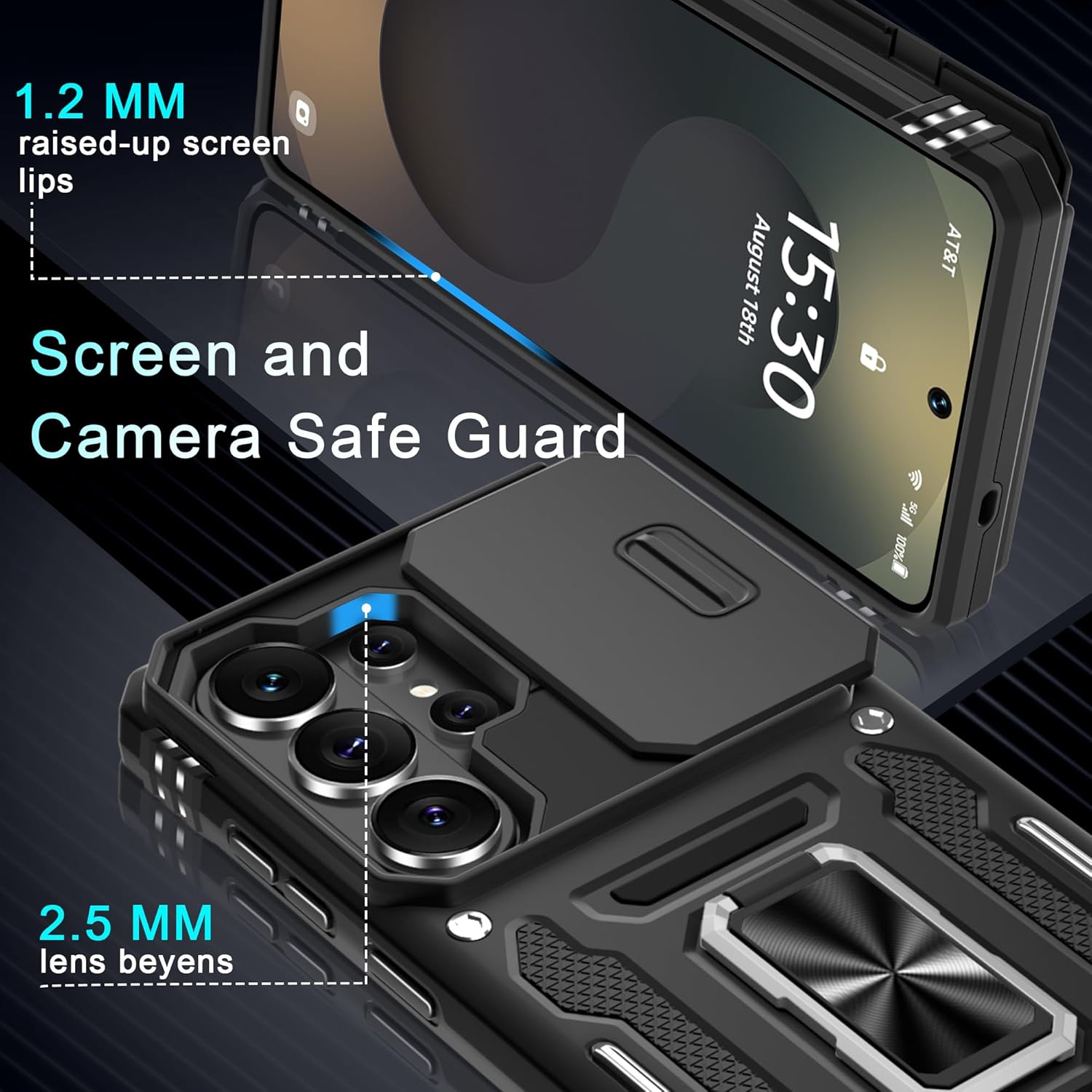 Detalle de DEERLAMN Case for Samsung Galaxy S26 Ultra 6.9-Inch with Slide Camera Cover, Screen Protector, and Rotating Ring Kickstand