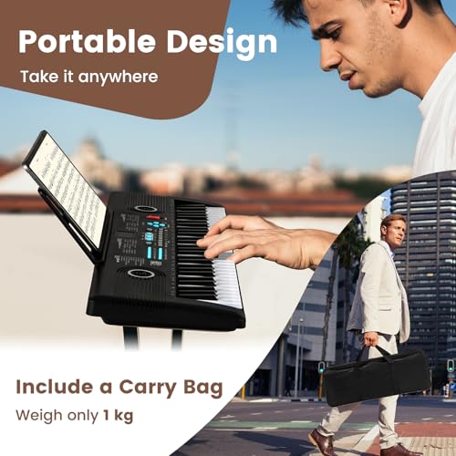 Detalle de COSTWAY 61 Key Keyboard Piano: Portable Digital Piano for Beginners (Black)