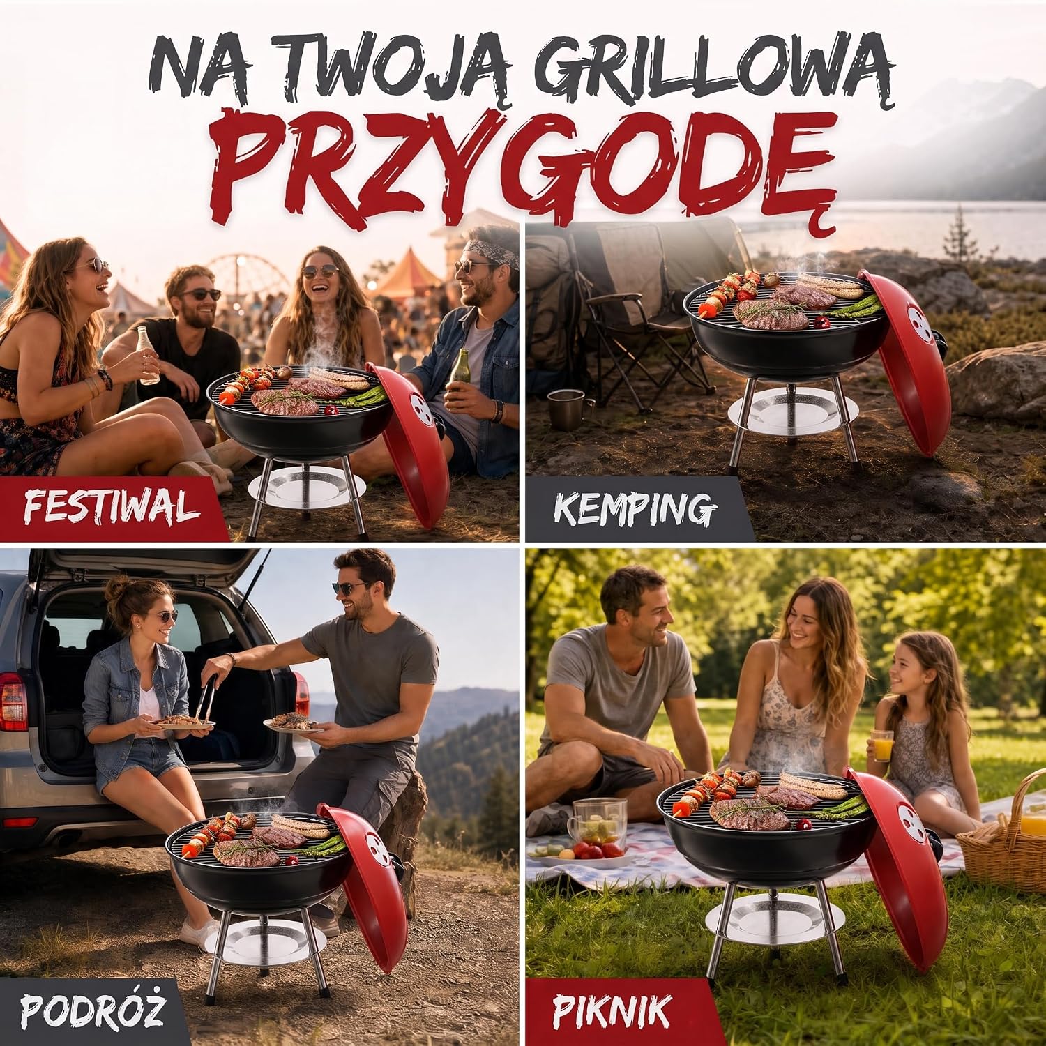 Detalle de GOODS+GADGETS 45654654 – emaliowany grill kulowy na węgiel 38 cm