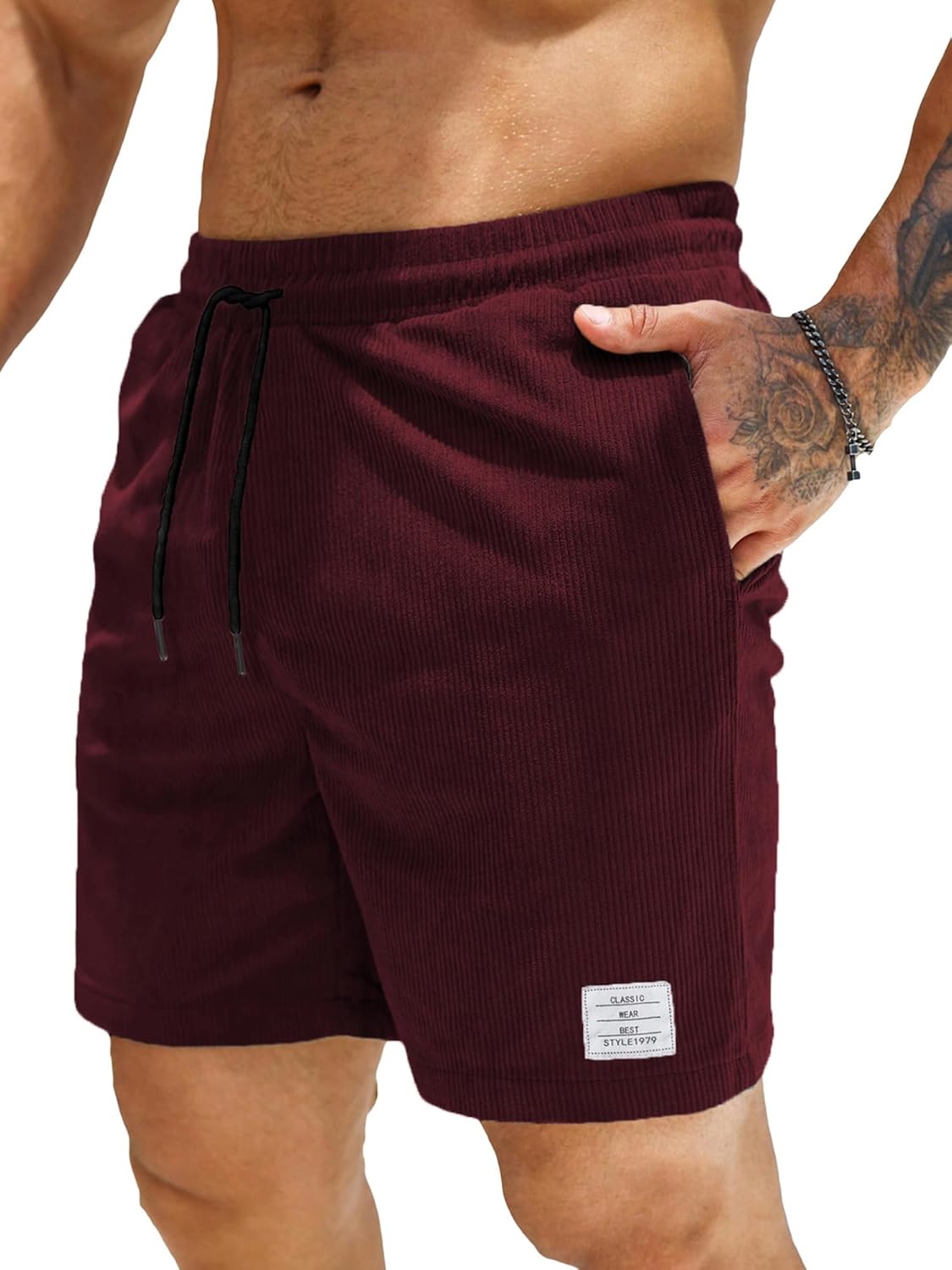Detalle de JMIERR Corduroy Shorts Herren – Sommer-Leinen-Look, Elastischer Bund mit Taschen (Größen S–3XL)
