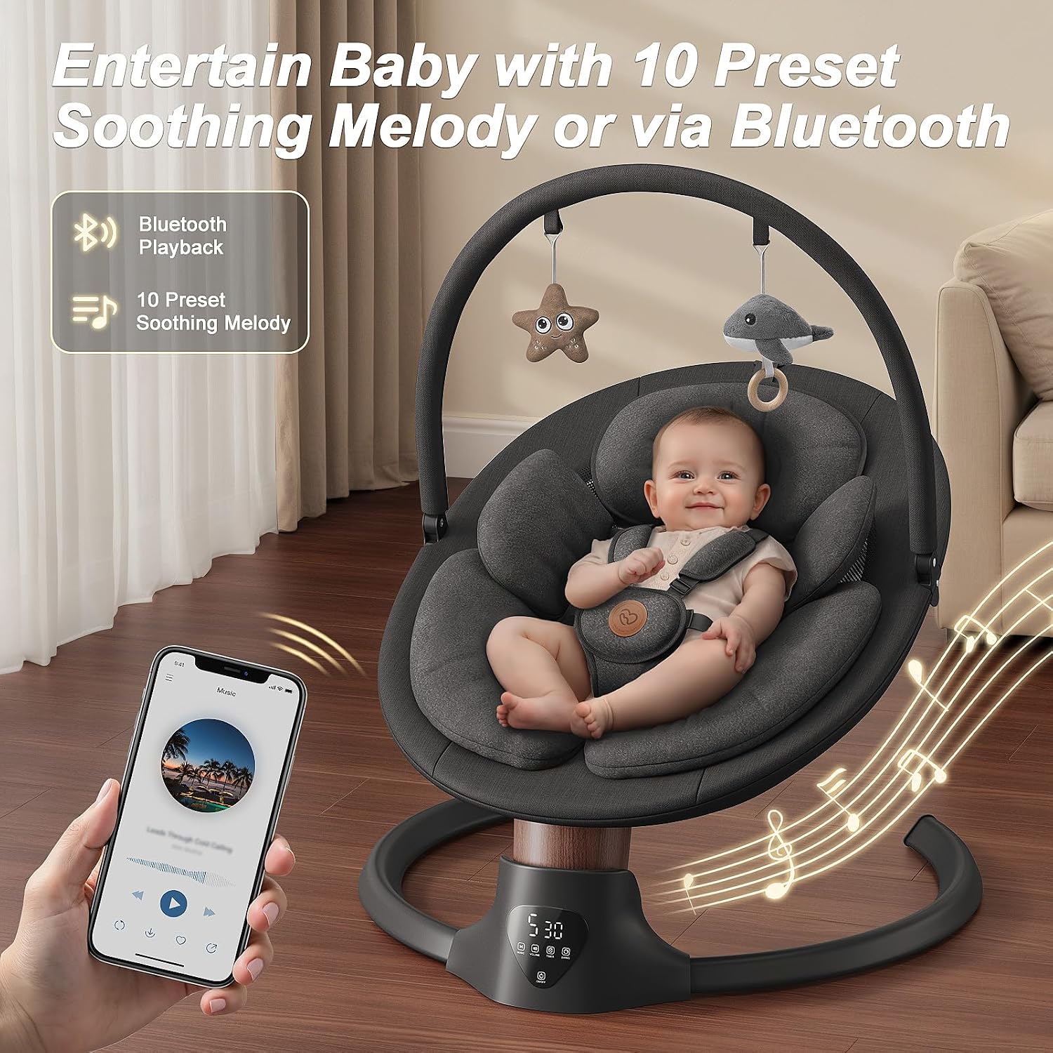 Detalle 2 de FasonBaby Electric Baby Swing with Bluetooth Music, 5 Speeds and Remote