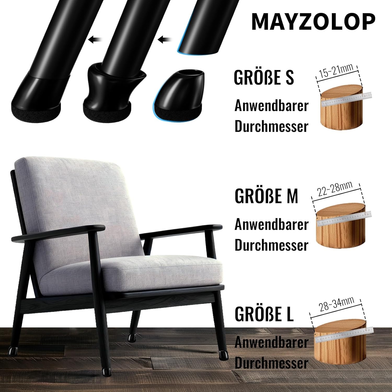 Thumbnail 4 de MAYZOLOP Stuhlbeinkappen Ø14–20 mm für schräge Beine