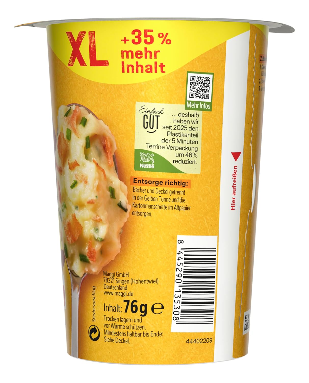 Thumbnail 4 de MAGGI 5 Minuten Terrine XL Kartoffelbrei mit Röstzwiebeln & Croutons – vegetarisch, 8er Pack (8 x 76 g)