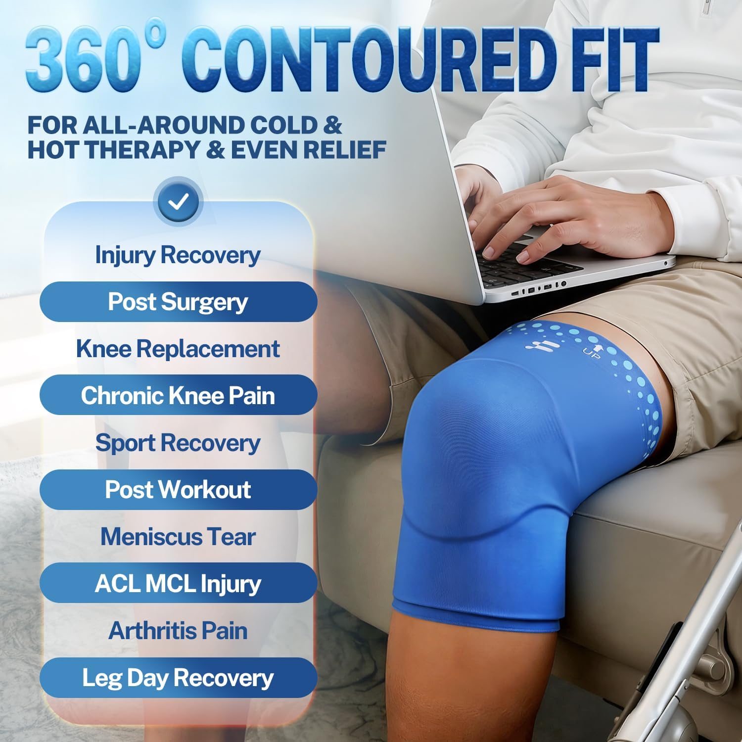 Detalle de Fitomo reusable hot and cold knee ice pack wrap for pain relief & swelling (Blue, M)