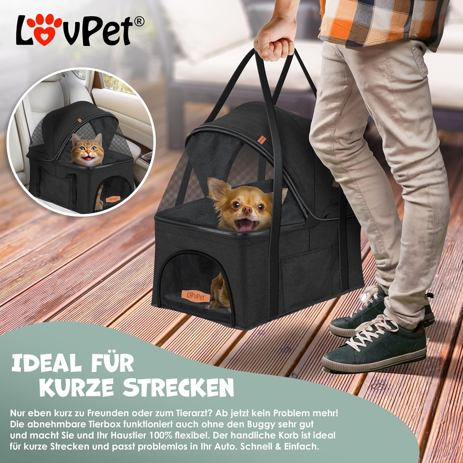 Thumbnail 4 de LOVPET® Hundewagen 2in1: Hundebuggy & Hundebox Tragetasche faltbar bis 20 kg