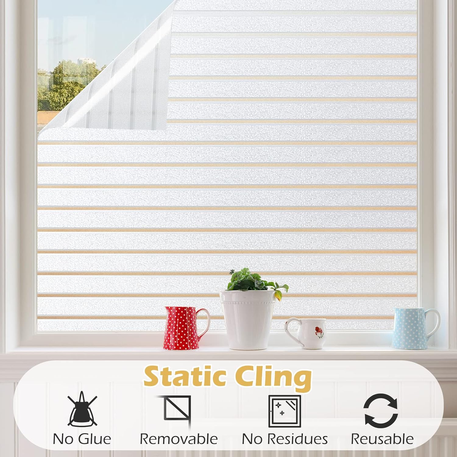 Thumbnail 4 de Rabbitgoo Window Film Privacy Film for Glass Windows (44.5 x 300 cm) – Frosted, No Glue, UV Protection
