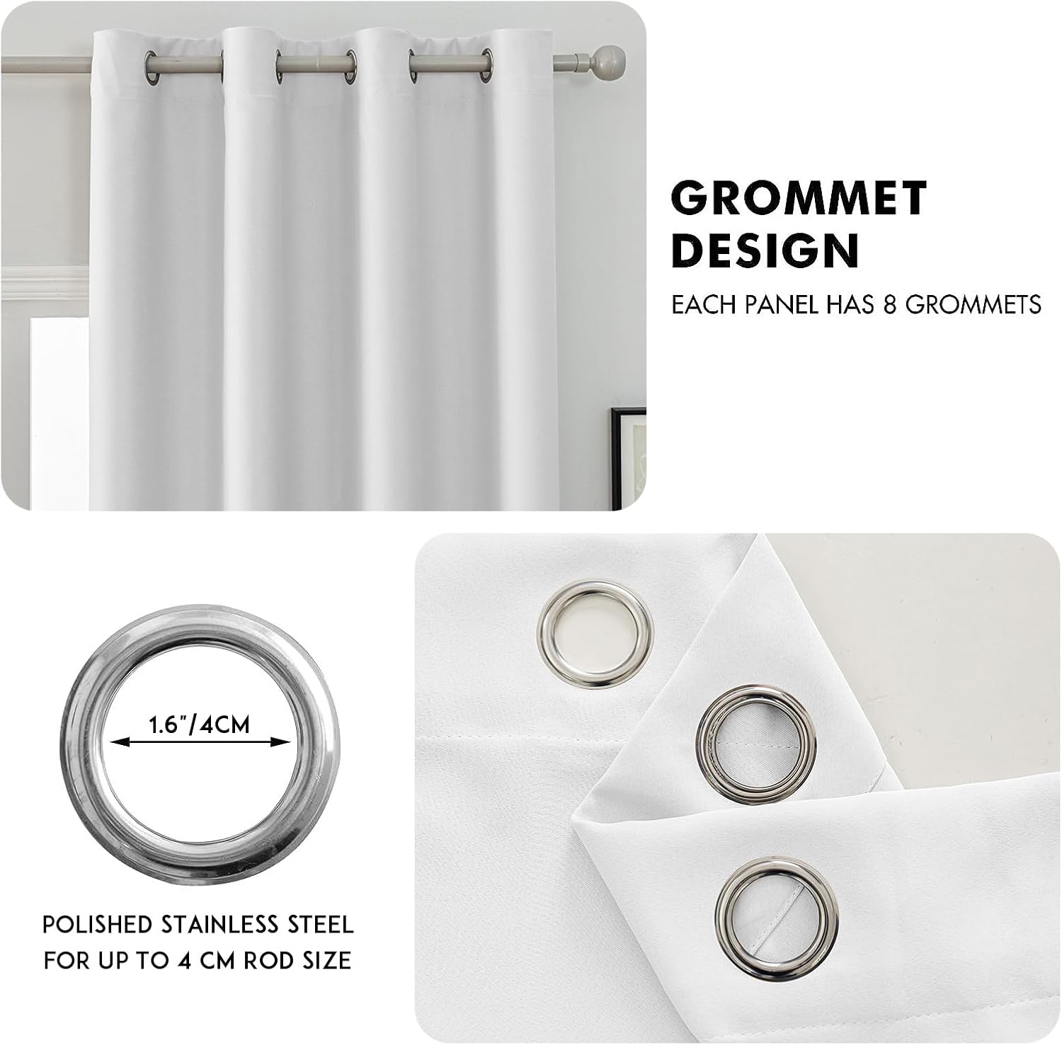 Detalle de Ystyle Rideau occultant imperméable isolant thermique et phonique (lot de 2) 140 x 260 cm, blanc