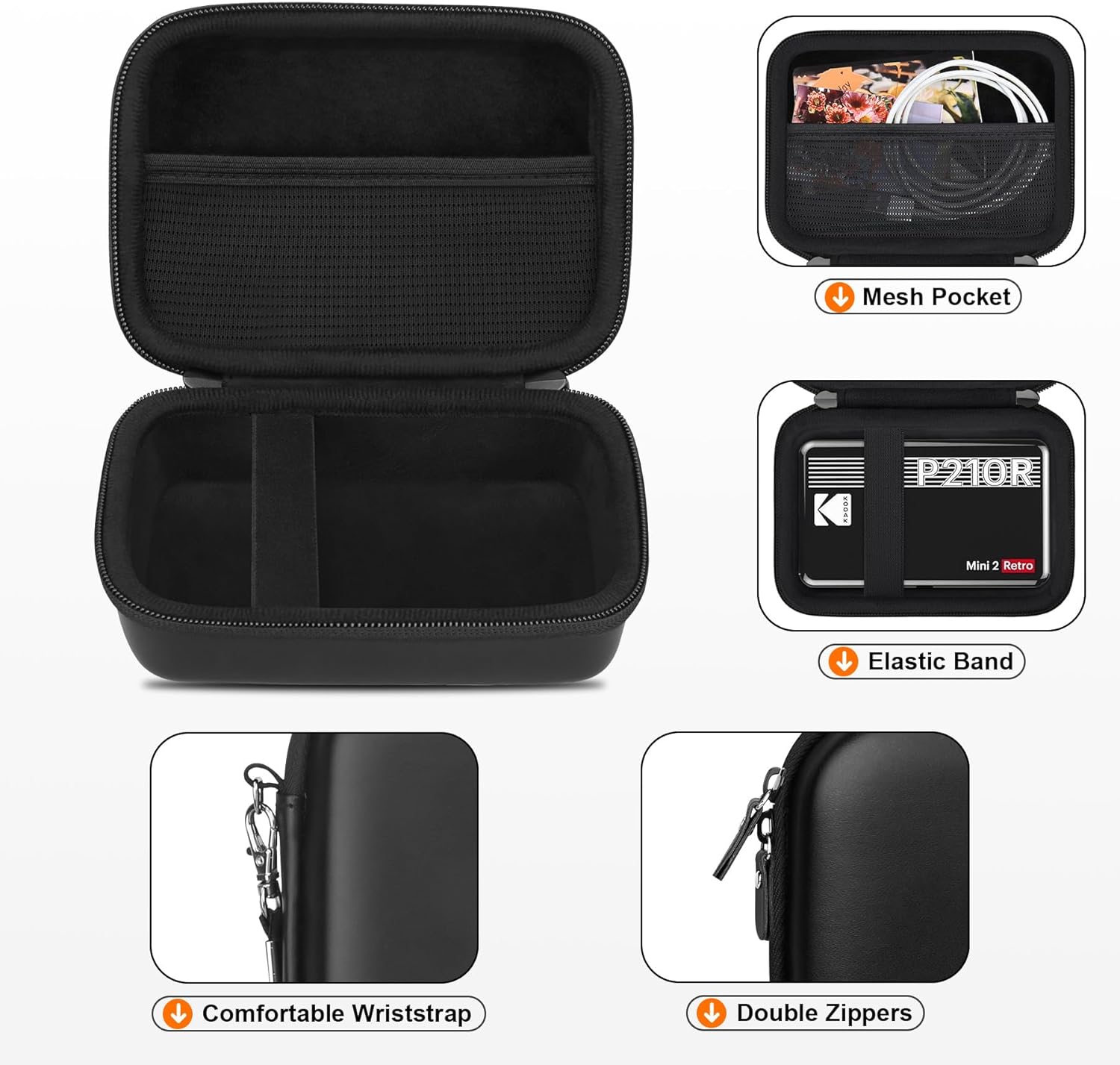 Detalle 2 de RAIALL Hard Case for Kodak Mini 2 Retro 4PASS Portable Printer (P210R) – Black